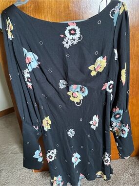 Free People Black Floral Pattern Dress with Pink and Yellow Accents - Size 4